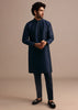 Navy Blue Kurta Jacket Set With Thread And Mirror Work