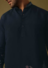 Navy Blue Kurta Set In Resham Work For Men