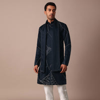 Navy Blue Kurta Set With Dupatta And Hand Work Detail