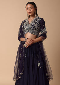 Navy Blue Lehenga With Embroidered Choli And Dupatta