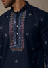 Navy Blue Linen Kurta Salwar For Men