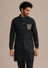 Navy Blue Linen Zardosi Embroidered Jacket Kurta Set