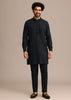 Navy Blue Linen Zardosi Embroidered Jacket Kurta Set