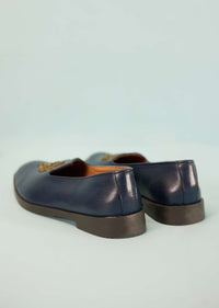 Midnight Blue Juttis For Men In Suede With Embroidery