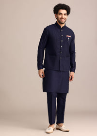 Navy Blue Pintuck Jacket And Kurta Set