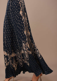 Navy Blue Printed Anarkali Kurti With Stonework In Crepe
