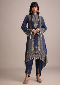 Navy Blue Printed Asymmetric Style Kurta Dhoti