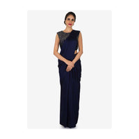 Navy Blue Pre-Draped Saree In Satin Beautified With Cut Dana Work Online - Kalki Fashion