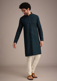 Navy Blue Silk Blend Embroidered Kurta Set