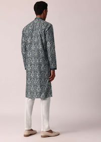 Navy Blue Silk Kurta Set For Men