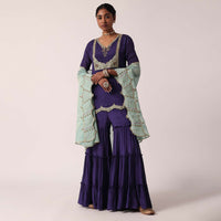 Navy Blue Silk Sharara Set With Zari Embroidery