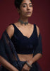 Navy blue Sleeveless Blouse With Leaf Shaped Neckline Online - Kalki Fashion