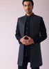 Navy Blue Suiting Fabricted Indowestern With Intricate Cut Work