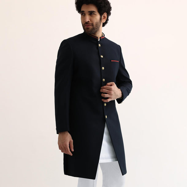 Navy Blue Suiting Indowestern For Men