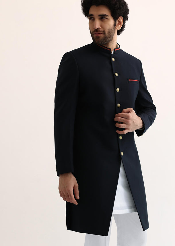 Navy Blue Suiting Indowestern For Men