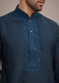 Navy Blue Kurta Set With Thread Hand Embroidery