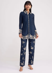 Navy Blue Threadwork Kurta Pant Set