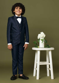 Navy Blue Tuxedo In Suiting Fabric With Embroidery