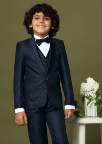 Navy Blue Tuxedo In Suiting Fabric With Embroidery