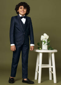 Navy Blue Tuxedo In Suiting Fabric With Embroidery