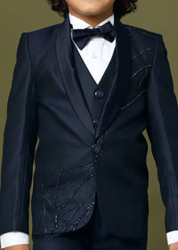 Navy Blue Tuxedo In Suiting Fabric With Embroidery