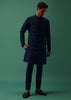 Navy Suede Jodhpuri And Kurta Set With Antique Geometric Embroidery