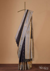 Iron Grey Silk Saree In Zari Weave With Grey Border
