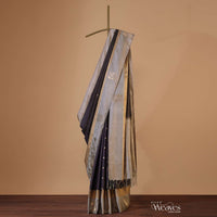 Iron Grey Silk Saree In Zari Weave With Grey Border
