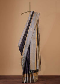 Iron Grey Silk Saree In Zari Weave With Grey Border
