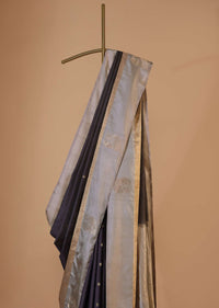Iron Grey Silk Saree In Zari Weave With Grey Border
