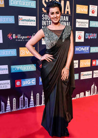 Nikki Galrani in Kali black saree with embroidered draped pallo