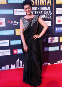 Nikki Galrani in Kali black saree with embroidered draped pallo