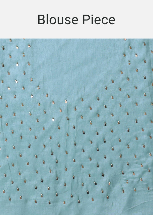 Mint Green Embroidered Saree In Dola Silk