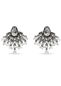 Noir D Studs With Intricate Pearl And Crystal Detailing By Prerto