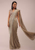 Nomad Shimmer Crush Ready Pleated Saree With A Shimmer Crop Top In 3D Flower, Moti And Cut Dana Embroidery