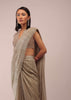 Nomad Shimmer Crush Ready Pleated Saree With A Shimmer Crop Top In 3D Flower, Moti And Cut Dana Embroidery