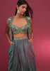 Deep Green Dhoti Bustier Set With 3D Floral Embroidered Shrug - NOOR 2022