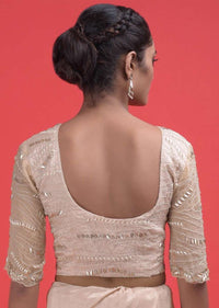 Nude Beige Saree In Silk With Feather Fringes And Embellished With Sequins And Beads Online - Kalki Fashion