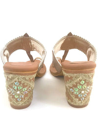 Nude Kolhapuri Heels With Zari Embroidered Motif And Block Heel By Sole House