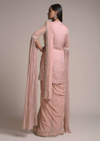 Nude Pink Ready Pleated Saree Set With Cut Dana Embellished Organza Jacket Having Long Floor Length Sleeves Online - Kalki Fashion