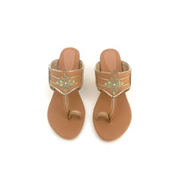 Nude Kolhapuri Heels With Zari Embroidered Motif And Block Heel By Sole House