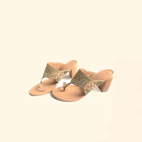 Nude Kolhapuris With Block Heel And Zari Work By Sole House