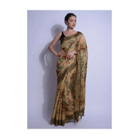 Oat Beige Saree In Silk With Print In Floral Motifs