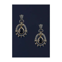 Ocean Blue Drop Shaped Stone Studded Earrings In Oval Motif With Bugle Beads Online - Kalki Fashion Online - Kalki Fashion