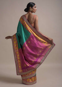 Ocean Blue Saree In Silk With Ikkat Weaved Mesh Pattern All Over And Sequins Work On The Border Online - Kalki Fashion