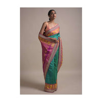 Ocean Blue Saree In Silk With Ikkat Weaved Mesh Pattern All Over And Sequins Work On The Border Online - Kalki Fashion