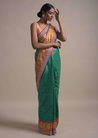 Ocean Blue Saree In Silk With Ikkat Weaved Mesh Pattern All Over And Sequins Work On The Border Online - Kalki Fashion