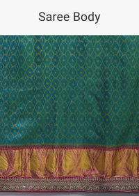 Ocean Blue Saree In Silk With Ikkat Weaved Mesh Pattern All Over And Sequins Work On The Border Online - Kalki Fashion