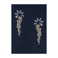 Ocean Blue Stone Studded Earrings In Floral Motif With Crystals Online - Kalki Fashion Online - Kalki Fashion