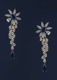 Ocean Blue Stone Studded Earrings In Floral Motif With Crystals Online - Kalki Fashion Online - Kalki Fashion